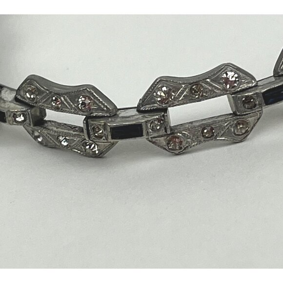 Vintage Art Deco Style Silver-Tone Bracelet Marcasite & Blue Stones - Picture 3 of 9